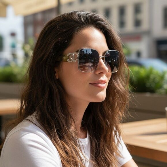 Chanel Women’s Square Sunglasses Blue Gradient Silver Metal 50-20-151 main image 13